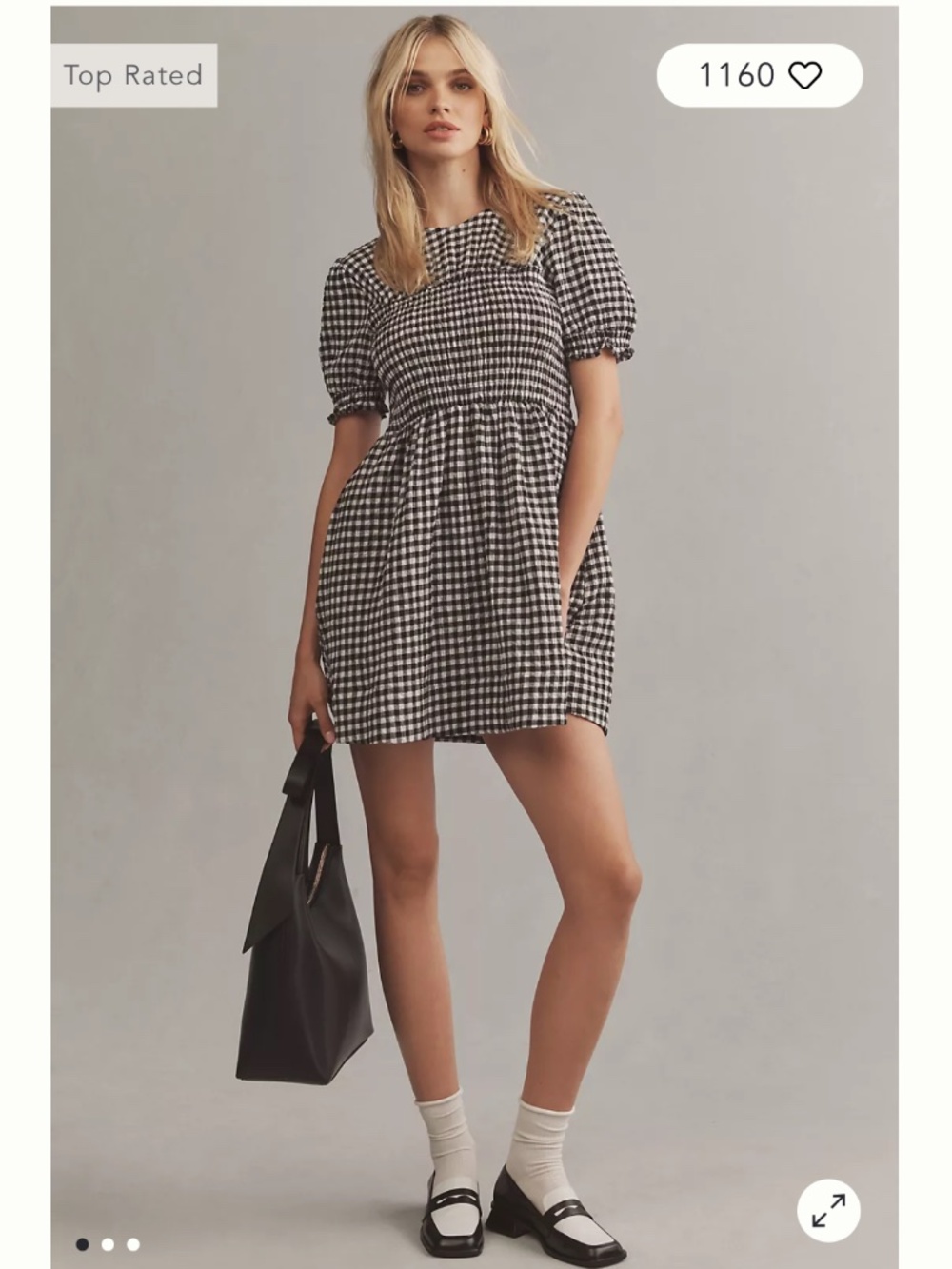 NWT Maeve Puff-Sleeve Babydoll Gingham Mini Dress